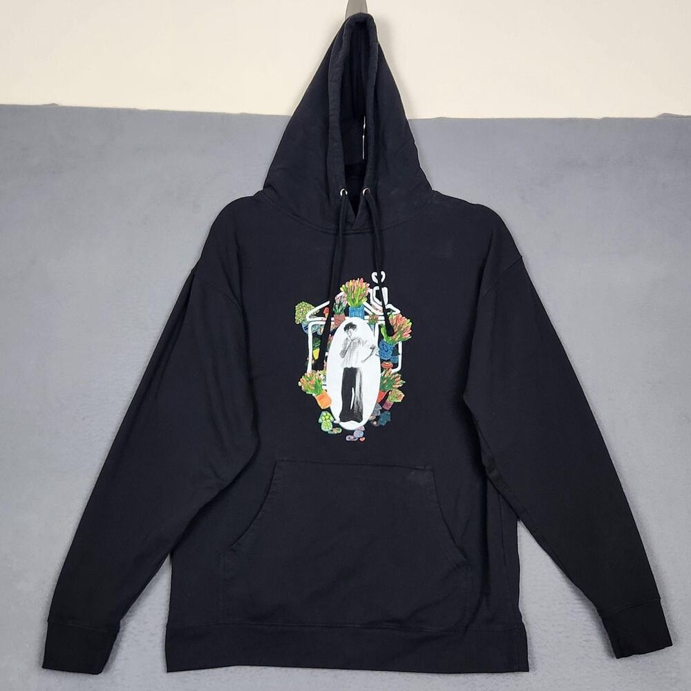 Harry Styles Hoodie Mens Large Black Floral Graphic Pullover Fleece Love on Tour